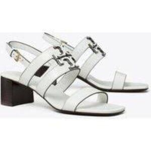 NIB Tory Burch  Ines Mid Heel Sandals Gardenia  Gardenia White